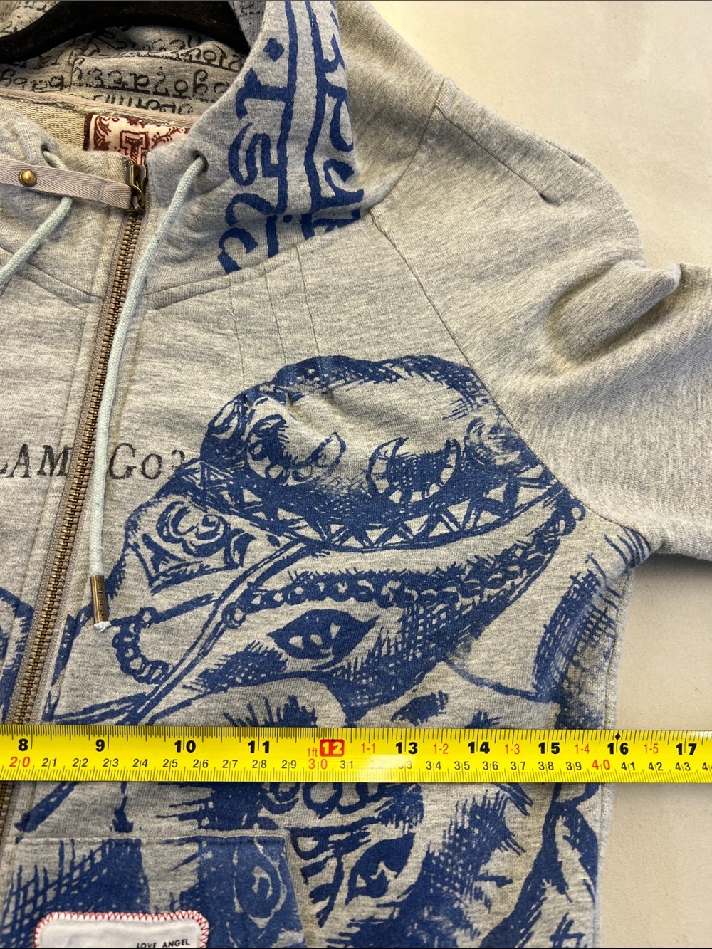 L.A.M.B. Gray Zip Hoodie with Blue Graphic Elephant Print - Picture 6 of 9